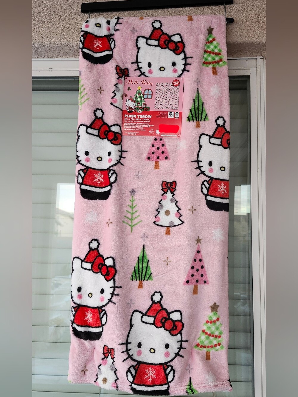 Hello Kitty Pink Holiday Christmas Tree Theme Throw Blanket